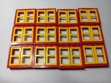 LEGO LOT 12 RED WINDOW FRAMES 1X4X3 WITH YELLOW PANES #60594