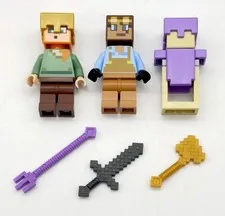 LEGO Minecraft MiniFigures Lot of 3 w/Accessories Axe Sword GUC SHIPS FAST FREE