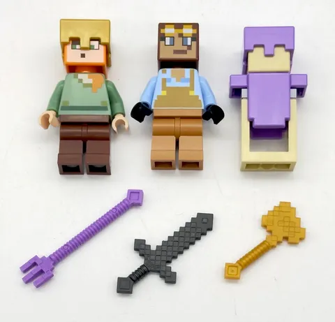 LEGO Minecraft MiniFigures Lot of 3 w/Accessories Axe Sword GUC SHIPS FAST FREE