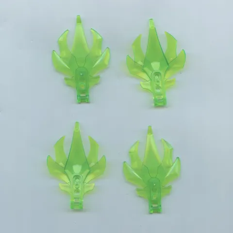 LEGO x 4 Trans-Bright Green Plant Leaves Angular with Bar Handle on End, 7 Spike