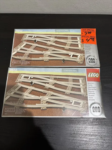 2x #7852 4.5V Left & Right Points Train Crossing 1980 Lego NEW SEALED