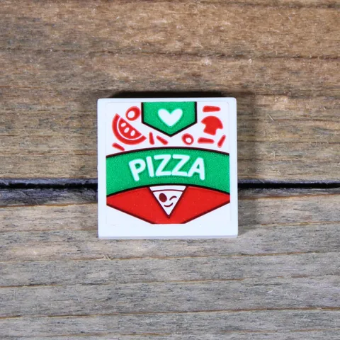 LEGO Friends White Tile 2 x 2 with 'PIZZA' Box Pizza Slice Pattern 3068pb1114