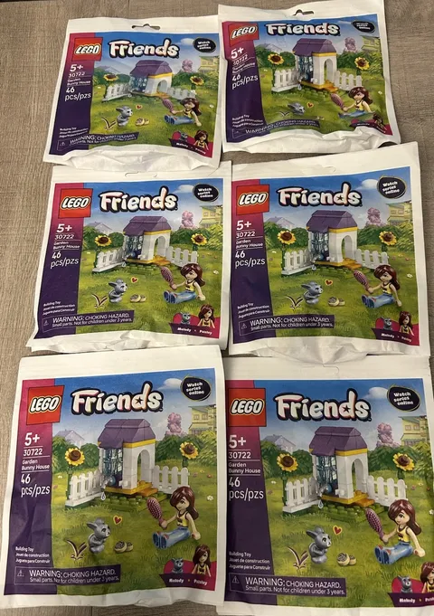 Set Of 6 LEGO 30722 Friends Garden Bunny House - Paper Bag Set - New Party Favor