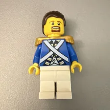 LEGO Minifigure Blue Uniform Soldier w/ Gold Epaulettes White Legs Brown Hair
