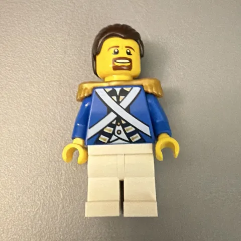 LEGO Minifigure Blue Uniform Soldier w/ Gold Epaulettes White Legs Brown Hair