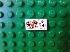 LEGO - Tile 1 x 2 with Playing Cards Full House Pattern - White