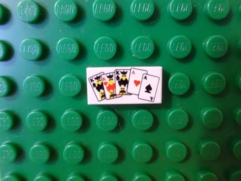 LEGO - Tile 1 x 2 with Playing Cards Full House Pattern - White