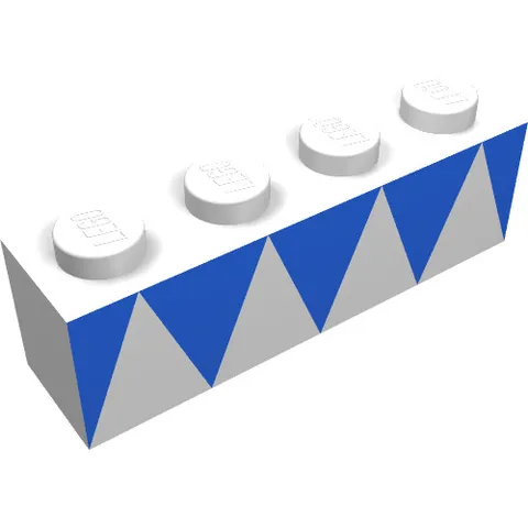 3x LEGO® Part 3010p02 - Brick 1 x 4 with Blue Triangles Pattern