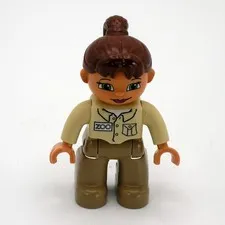 Lego Duplo Woman Girl Zookeeper Figure with Brown Hair Tan Pants Beige Shirt