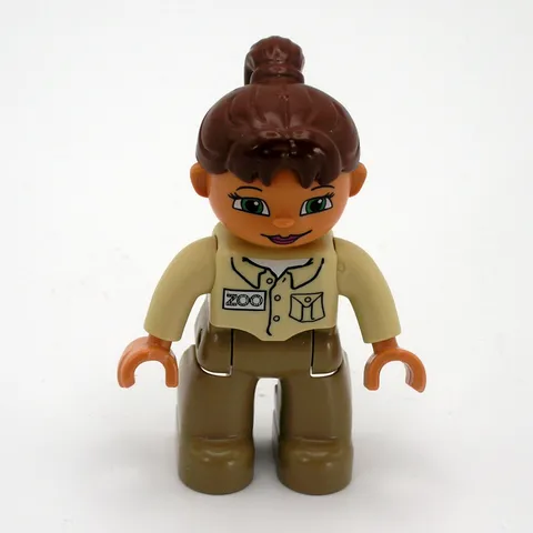 Lego Duplo Woman Girl Zookeeper Figure with Brown Hair Tan Pants Beige Shirt