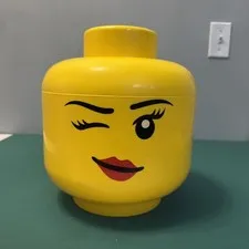 Lego Small Girl Storage Head Brick Container Girl Winking 10.5”