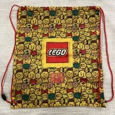 LEGO Red & Yellow Classic Logo & Minifigure Heads Drawstring Storage Bag Gym Bag