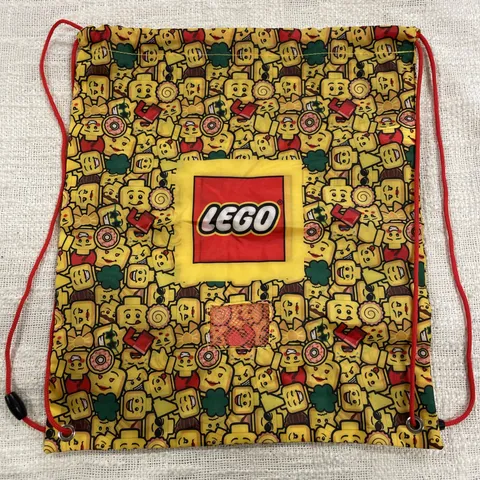 LEGO Red & Yellow Classic Logo & Minifigure Heads Drawstring Storage Bag Gym Bag