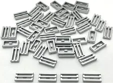 Lego 50 New Metallic Silver Tiles Modified 1 x 2 Grille w/ Bottom Groove Pieces