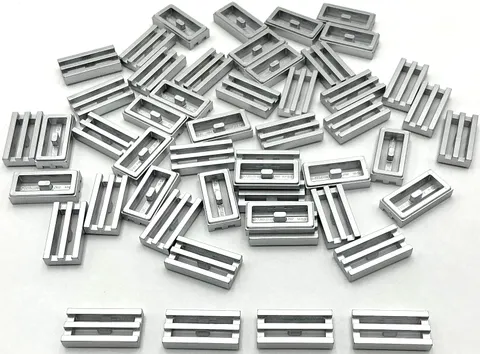 Lego 50 New Metallic Silver Tiles Modified 1 x 2 Grille w/ Bottom Groove Pieces