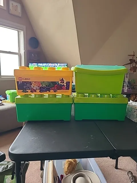 3 LEGO Storage Brick Stackable Box 8 Stud Building Block Container 14x7x6 Green