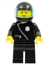 LEGO® Minifigure Town cop027 Police Zipper w/Badge Black Legs Black Helmet Trans