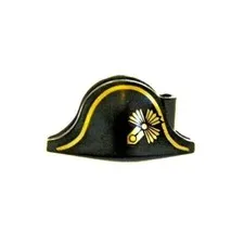 LEGO - Minifig, Headgear Hat, Pirate Bicorne with Gold Captain Pattern - Black