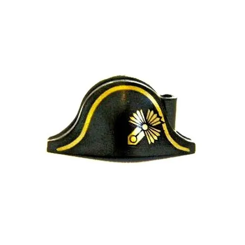 LEGO - Minifig, Headgear Hat, Pirate Bicorne with Gold Captain Pattern - Black
