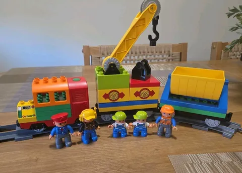 LEGO Duplo Motorized Sounds LOCO & 2 CARS TIPPER CRANE 5 FIGURE 4 TRACKS Lot 