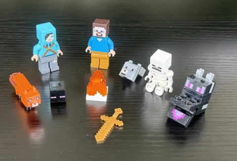 x9 Lego Lot Minecraft Specific Steve, Fox, Ender Dragon Head, Skeleton, Sword