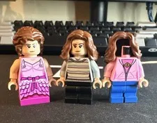LEGO Minifigure Lot of 3 Hermione (Pink Outfit, Striped Top, Hoodie)