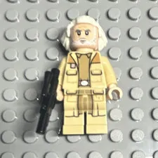 LEGO Minifigure Tan Outfit White Hair Black Blaster Accessory Plastic Figure