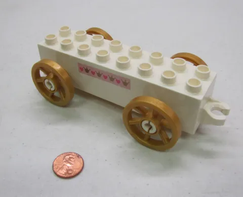 Vintage Lego Duplo Wheel Base Princess Carriage Vehicle White W/ Gold Wheels #2