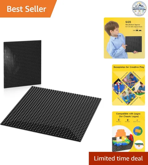 Classic Baseplates 10" x 10" Building Plates Black Compatible with Major Brands