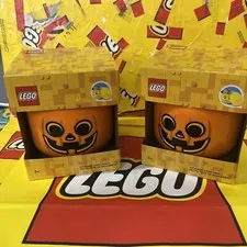 LEGO Storage Head Small Pumpkin Container 4031 Lot Of 2 Halloween Decor 6.3x7.28