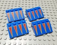LEGO Lot of 4 Blue 3x4 Roof Slopes with Red Triangles