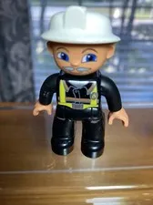 Lego Duplo Figure Fireman White Helmet Black Uniform