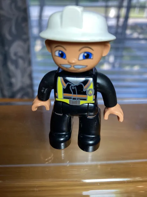 Lego Duplo Figure Fireman White Helmet Black Uniform