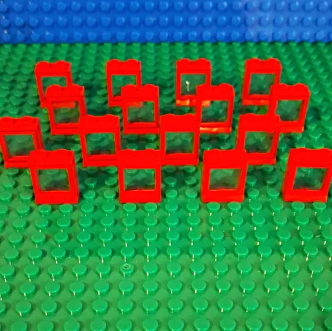 LEGO Red Vintage Window 1 x 2 x 2 With Glass Pane, 3081bc01 Lot Of 16