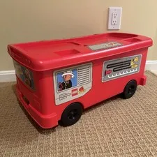 Vintage 1998 LEGO DUPLO Red Firetruck Storage Organizer on Wheels Ride In Toy