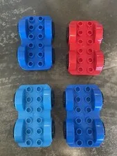 Lego Duplo 4pc Car Base Two Blue One Teal One Red Vehicle Compact Car Wheels