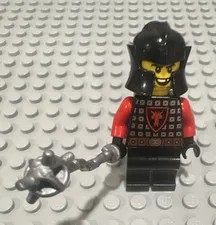 LEGO Castle Knight Minifigure w/ Black Helmet, Armor Torso & Gray Flail