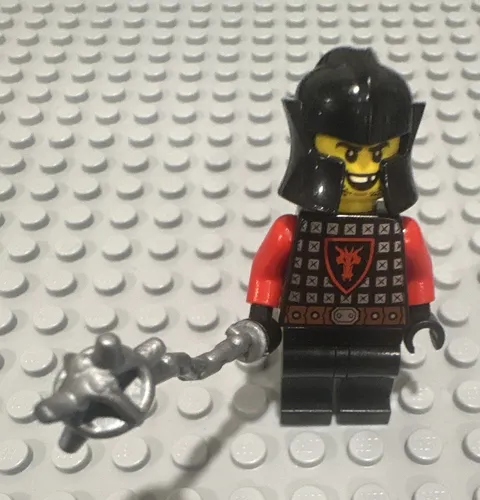 LEGO Castle Knight Minifigure w/ Black Helmet, Armor Torso & Gray Flail