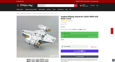 iDisplayit Angled Display Stand for LEGO 75331 UCS Razor Crest *** STAND ONLY