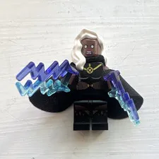 LEGO Storm Minifigure - Black Outfit White Hair Cape w/ Blue Lightning