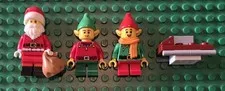 LEGO Christmas Minifigure Lot Of Santa With Two Elves And Bob Sled
