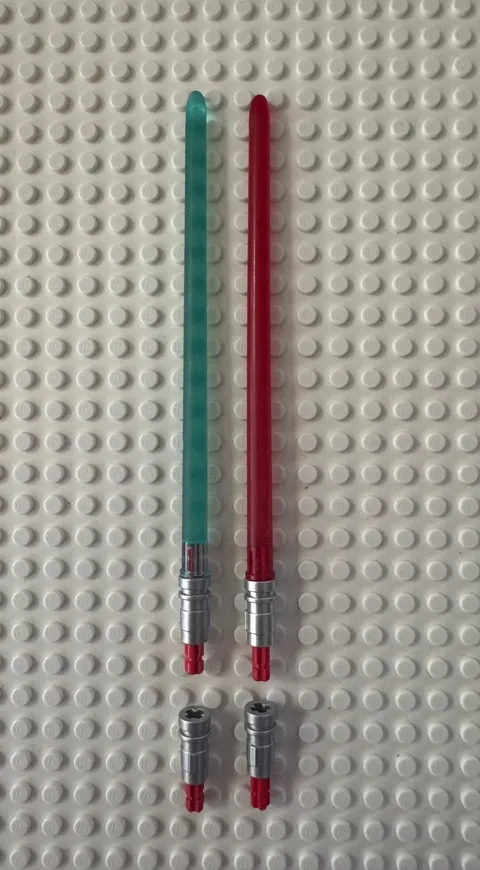 LEGO Large Figure Weapon Lightsaber 21987  with Metallic Silver Hilt 21755 (x2)