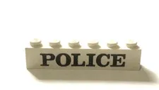 LEGO 1x6 White Brick with Print of POLICE in Bold Black Letters