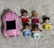 Lego Duplo Child Figures Lot Of 5 and Pink Car