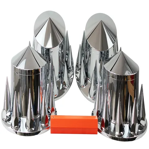 Mrjlk Chrome Abs Complete Axle Cover Set Hub Caps And 33Mm Screw-On Spiked Lug