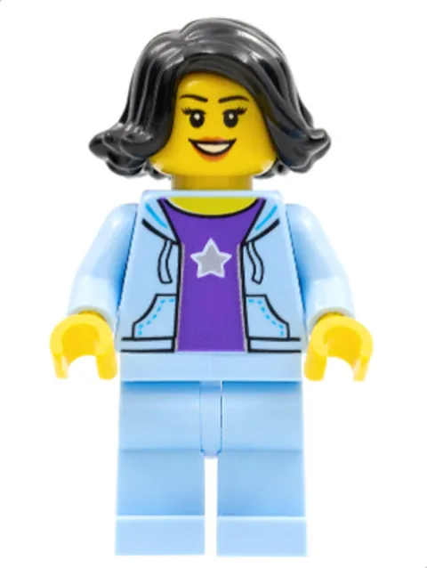LEGO: Woman Black Hair Bright Light Blue Jacket (hol261)
