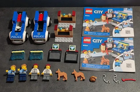 Set Of 2-Lego City 60241 Police Dog Unit Jewel Heist W/Manuals-Missing 2 Pieces