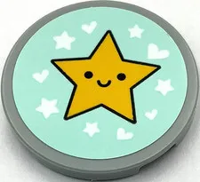 Lego New Light Bluish Gray Tile Round 3 x 3 with Yellow Star with Face Part