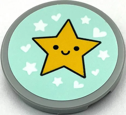 Lego New Light Bluish Gray Tile Round 3 x 3 with Yellow Star with Face Part