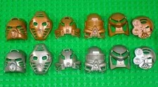 Rare PEARL GOLD & SILVER - All 12 Toa Mata Kanohi - Lego Bionicle Mask Set